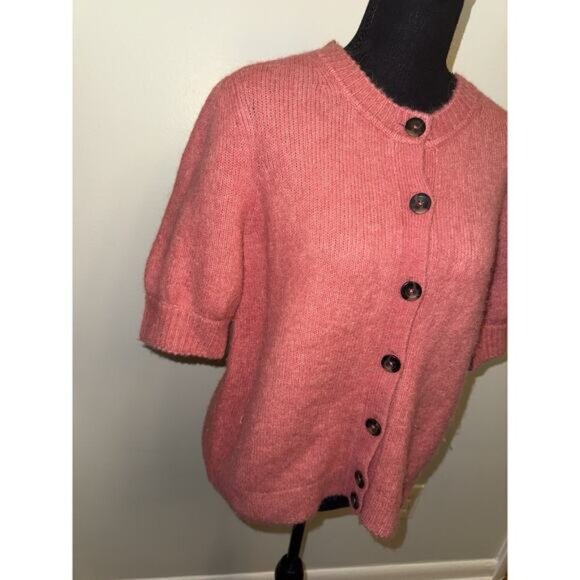 Boden Women’s Pink Chunky Cardigan Puff Sleeve Sweater Alpaca Blend Size 14 - Picture 3 of 6